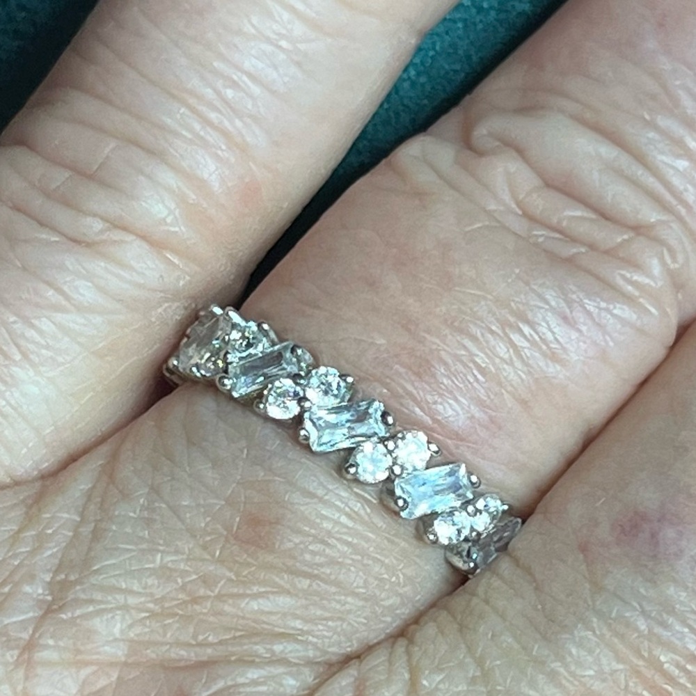 Silver Multi-Stone Clear CZ Eternity Ring - Sz 9